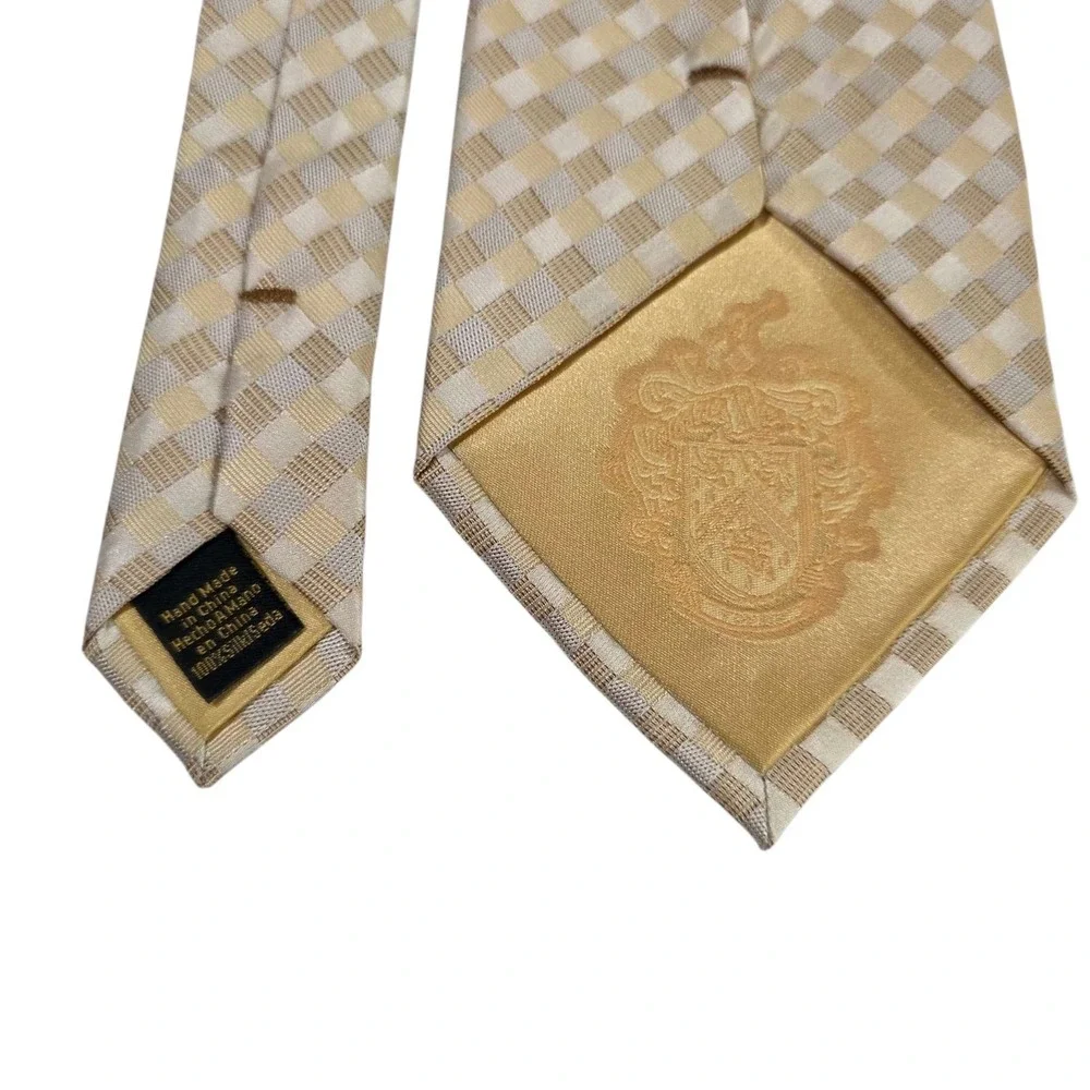 NWT Donald J.‎ Trump Signature Collection Silk Tie Gingham Pattern Gold Beige
